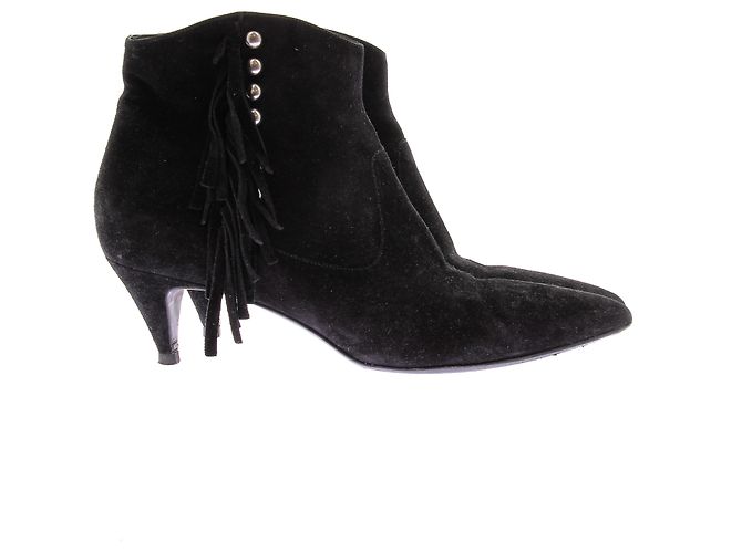 Saint Laurent Botines negros de ante con flecos - vista 2