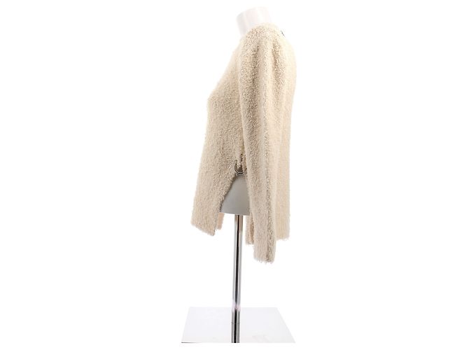Paco Rabanne Fleece Pullover Creme Baumwolle S Kamel - Ansicht 4