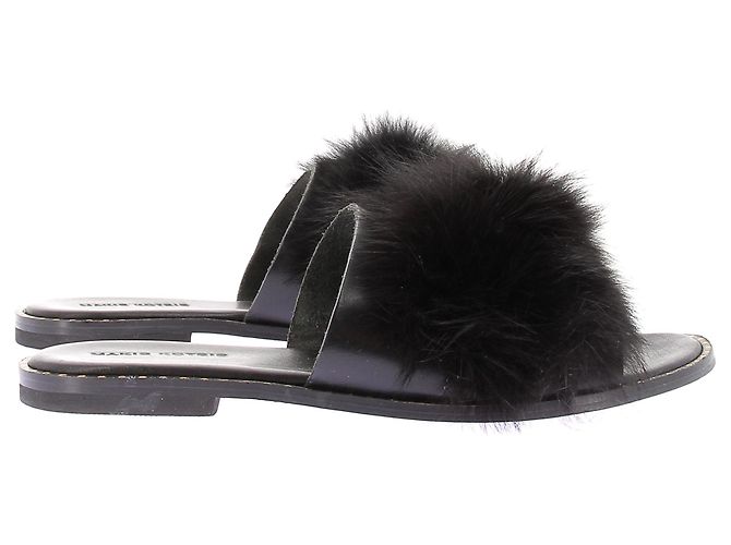 Autre Marque Flache Mules aus Kunstfell Schwarz - Ansicht 3