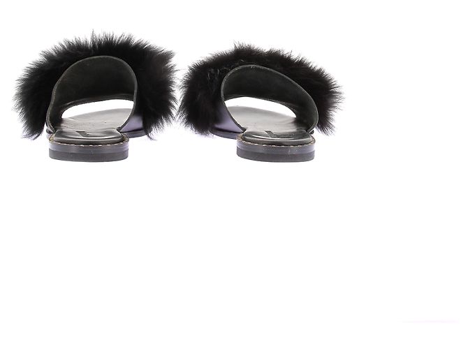 Autre Marque Flache Mules aus Kunstfell Schwarz - Ansicht 4