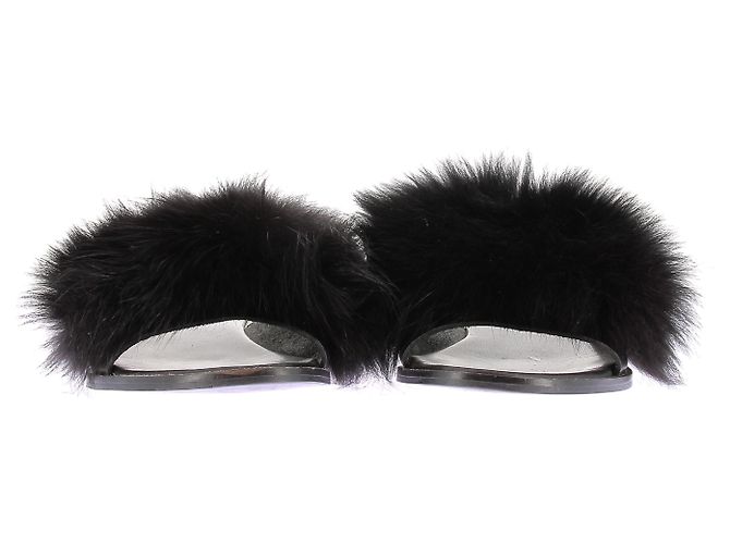 Autre Marque Flache Mules aus Kunstfell Schwarz - Ansicht 5