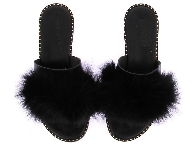 Autre Marque Flache Mules aus Kunstfell Schwarz - Ansicht 6