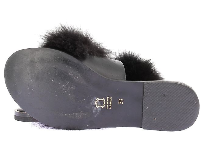 Autre Marque Flache Mules aus Kunstfell Schwarz - Ansicht 7