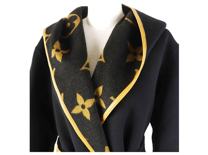 Abrigo con capucha de lana y seda Monogram Louis Vuitton Negro - vista 2