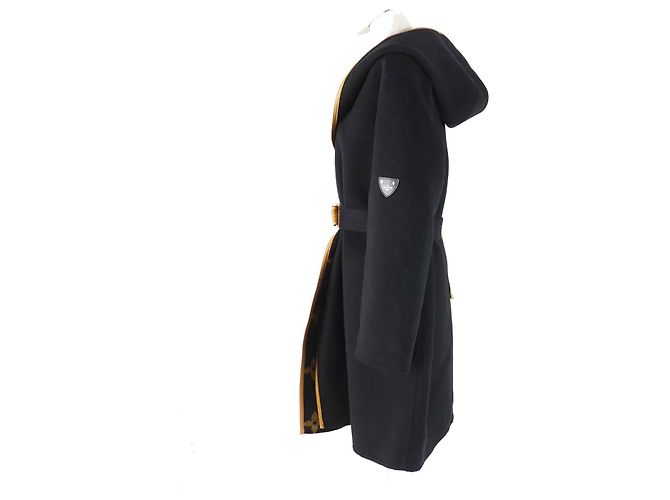 Abrigo con capucha de lana y seda Monogram Louis Vuitton Negro - vista 3