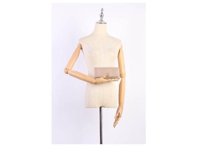 Cartera larga de cuero Saffiano Prada Beige - vista 16