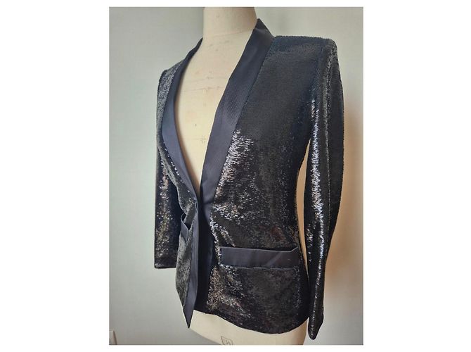 Blazer nero, paillettes, taglia 36, Maje - vista 2