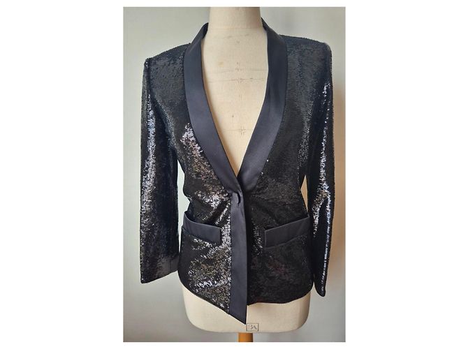 Blazer nero, paillettes, taglia 36, Maje - vista 3