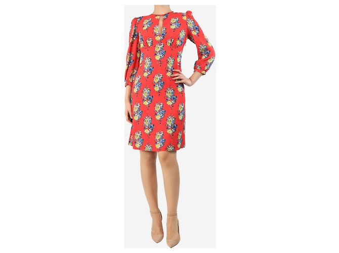 Miu Miu Vestido mini estampado floral rojo - talla UK 8 Roja - vista 3
