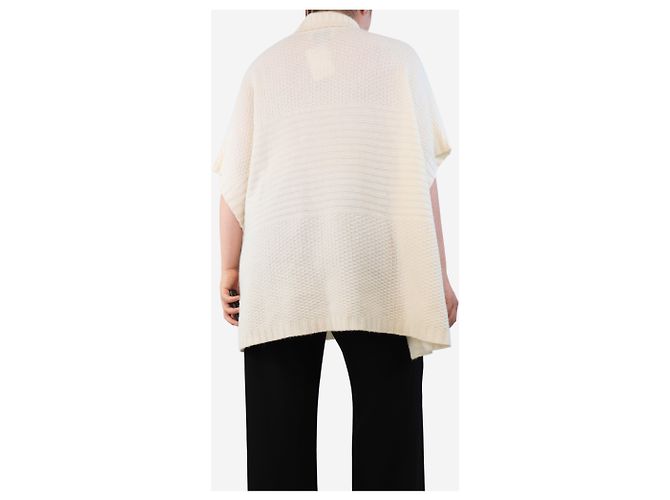 Allude Cremfarbener Poncho mit hohem Kragen - Einheitsgröße Roh - Ansicht 2