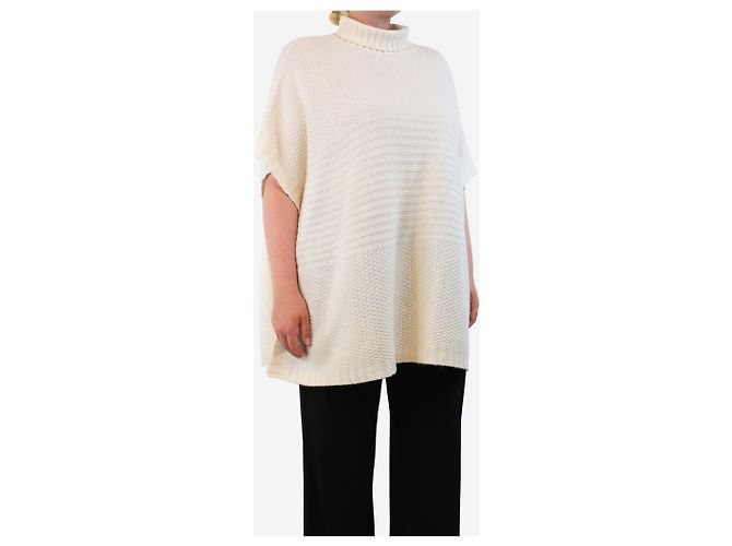 Allude Cremfarbener Poncho mit hohem Kragen - Einheitsgröße Roh - Ansicht 3