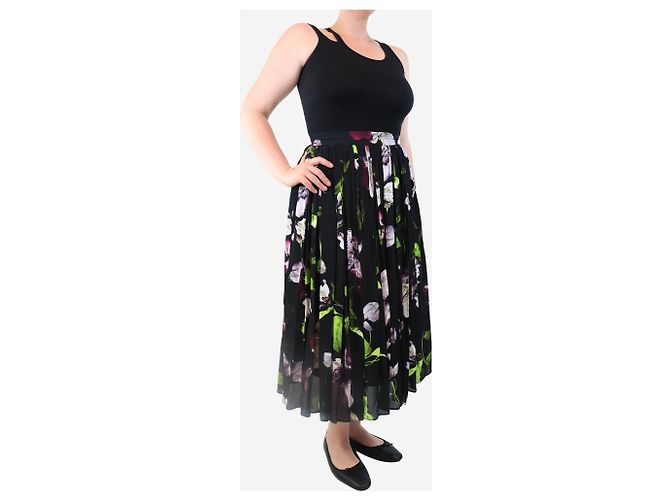 Erdem Falda midi plisada negra con flores - talla UK 10 Negro - vista 2