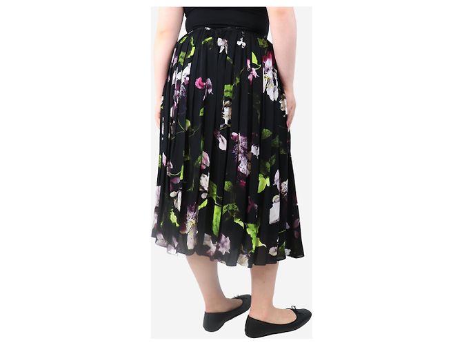 Erdem Falda midi plisada negra con flores - talla UK 10 Negro - vista 3