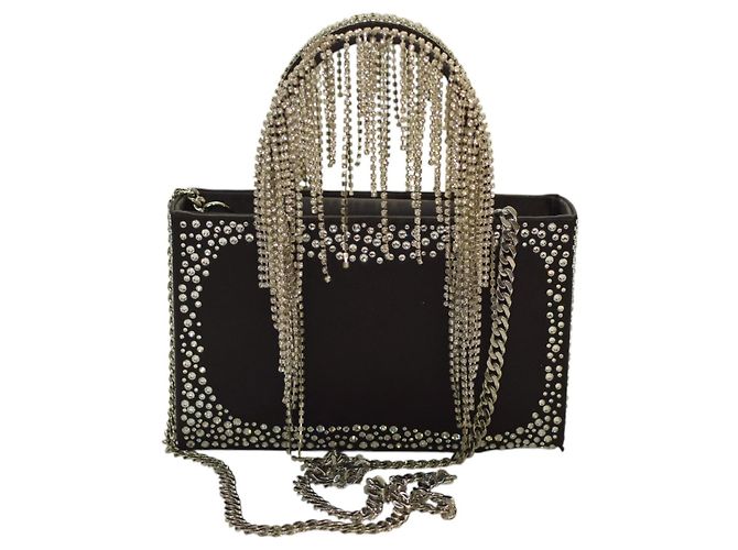 Autre Marque Borsa KARA Constellation Fringe in raso nero e cristalli - vista 16