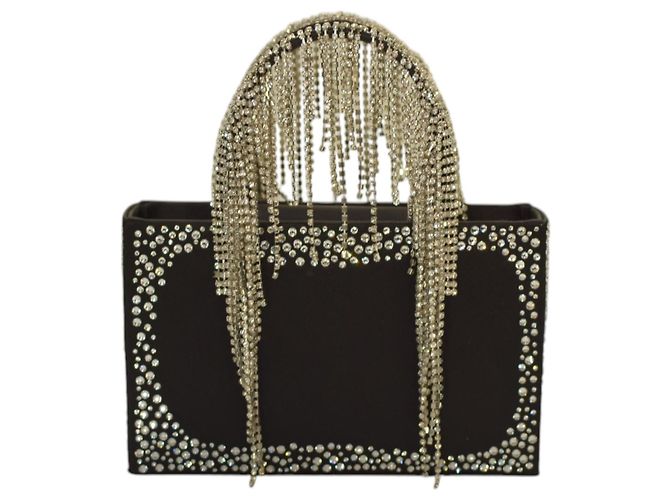 Autre Marque Borsa KARA Constellation Fringe in raso nero e cristalli - vista 2