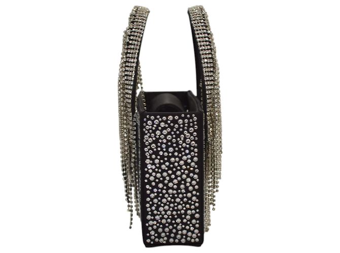 Autre Marque Borsa KARA Constellation Fringe in raso nero e cristalli - vista 4