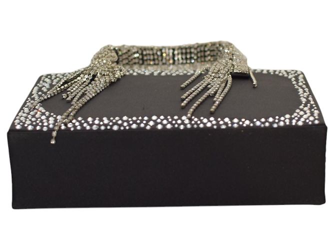 Autre Marque Borsa KARA Constellation Fringe in raso nero e cristalli - vista 6