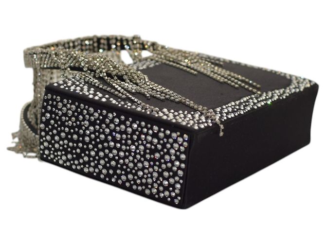 Autre Marque Borsa KARA Constellation Fringe in raso nero e cristalli - vista 7