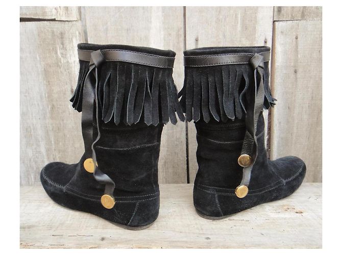 Botines Gucci Negros de Ante con Flecos - vista 4