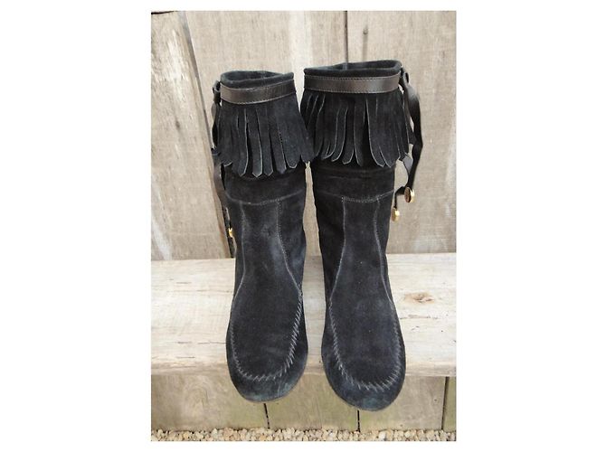 Botines Gucci Negros de Ante con Flecos - vista 9