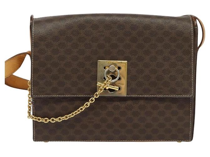 Céline Borsa a spalla in tela Macadam CELINE in pelle PVC marrone oro Auth 126661 D'oro - vista 2