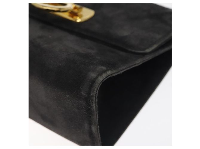 Borsa a Spalla Gancini in Pelle Scamosciata Nera e Oro Salvatore Ferragamo Auth bs26286 Nero D'oro - vista 10