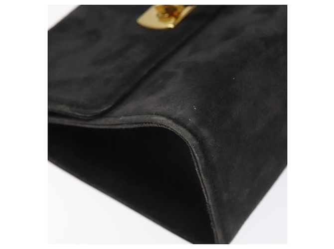 Borsa a Spalla Gancini in Pelle Scamosciata Nera e Oro Salvatore Ferragamo Auth bs26286 Nero D'oro - vista 11