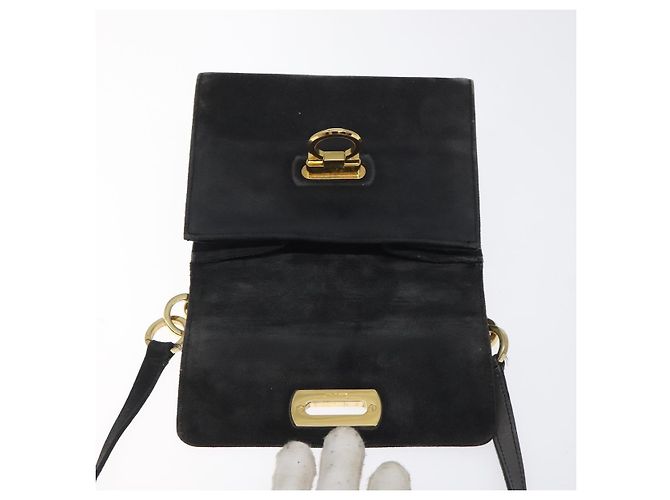 Borsa a Spalla Gancini in Pelle Scamosciata Nera e Oro Salvatore Ferragamo Auth bs26286 Nero D'oro - vista 15