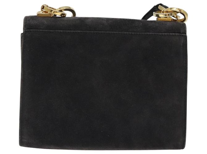 Borsa a Spalla Gancini in Pelle Scamosciata Nera e Oro Salvatore Ferragamo Auth bs26286 Nero D'oro - vista 3