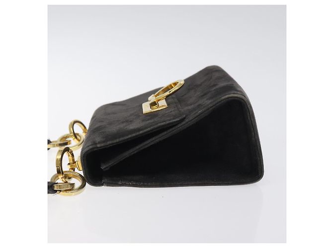 Borsa a Spalla Gancini in Pelle Scamosciata Nera e Oro Salvatore Ferragamo Auth bs26286 Nero D'oro - vista 5