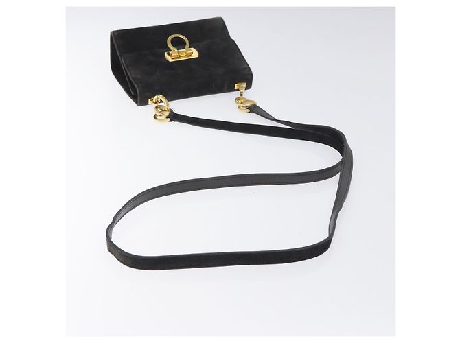 Borsa a Spalla Gancini in Pelle Scamosciata Nera e Oro Salvatore Ferragamo Auth bs26286 Nero D'oro - vista 7