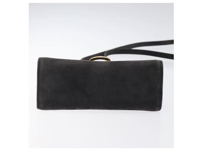 Borsa a Spalla Gancini in Pelle Scamosciata Nera e Oro Salvatore Ferragamo Auth bs26286 Nero D'oro - vista 9