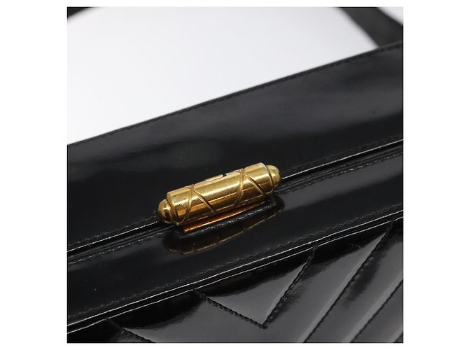 CHANEL V Stitch COCO Marchio Borsa a Spalla Pelle Lucida Nera Oro CC Auth 126704 Nero D'oro - vista 14