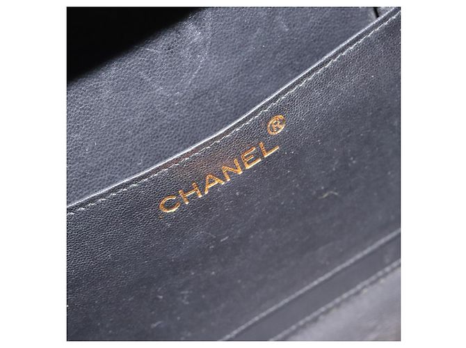 CHANEL V Stitch COCO Marchio Borsa a Spalla Pelle Lucida Nera Oro CC Auth 126704 Nero D'oro - vista 15