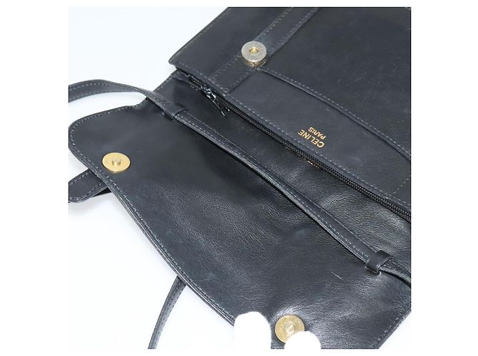 Céline Borsa a Spalla CELINE in Pelle Nera Oro Auth 126895 Nero D'oro - vista 14