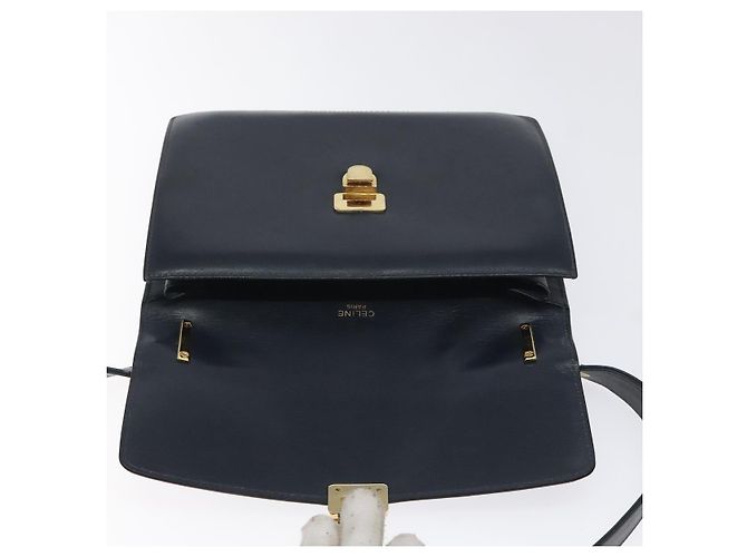 Céline Borsa a Spalla CELINE in Pelle Blu Navy Oro Auth 126159 D'oro - vista 15