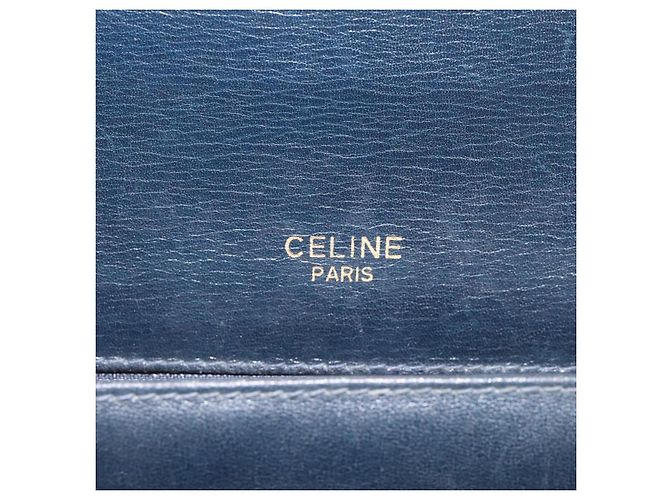 Céline Borsa a Spalla CELINE in Pelle Blu Navy Oro Auth 126159 D'oro - vista 16