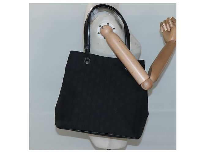 Borsa Tote Gancini in tela nera e argento di Salvatore Ferragamo Auth BA3107 Nero - vista 19