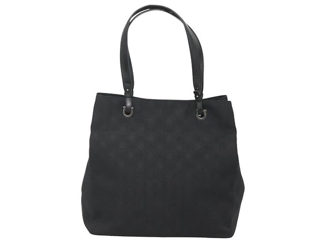 Borsa Tote Gancini in tela nera e argento di Salvatore Ferragamo Auth BA3107 Nero - vista 2