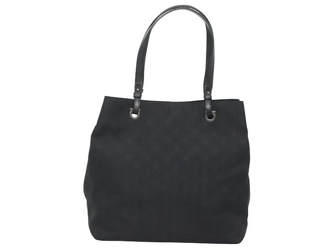 Borsa Tote Gancini in tela nera e argento di Salvatore Ferragamo Auth BA3107 Nero - vista 3