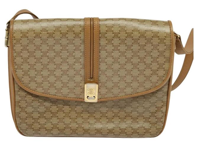 Céline Borsa a spalla in tela Macadam CELINE PVC beige oro Auth 126995 D'oro - vista 2