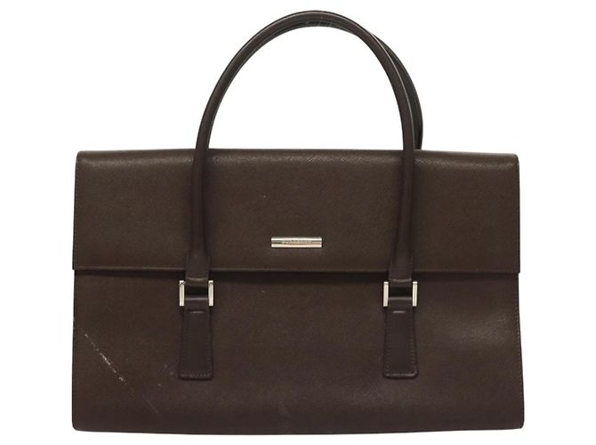 Borsa a mano in pelle Burberry argento marrone Auth BA3148 - vista 2