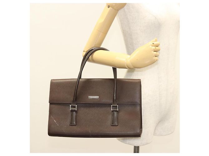 Borsa a mano in pelle Burberry argento marrone Auth BA3148 - vista 22