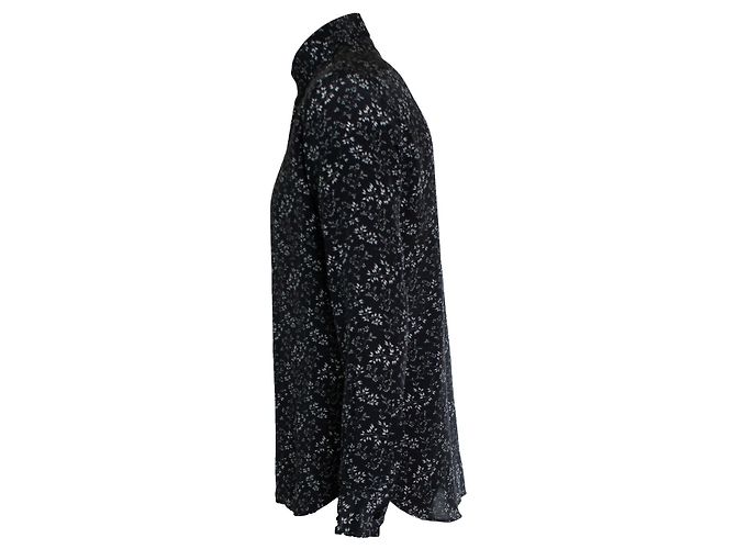 Saint Laurent, camicia di seta nera con stampa floreale 2018 Nero - vista 3