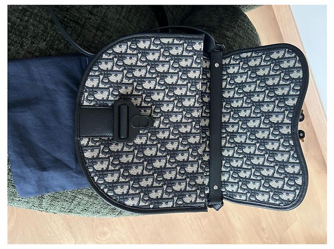 Borsa a tracolla Dior Gallop grande modello blu navy tela - vista 10