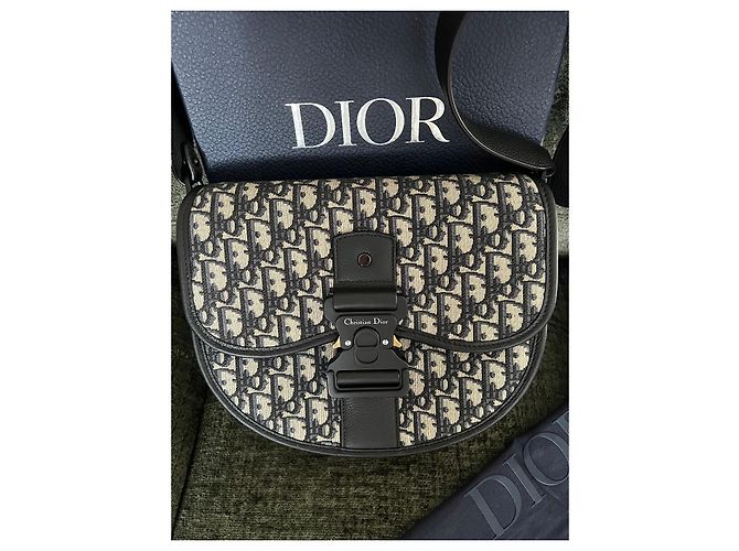 Borsa a tracolla Dior Gallop grande modello blu navy tela - vista 3