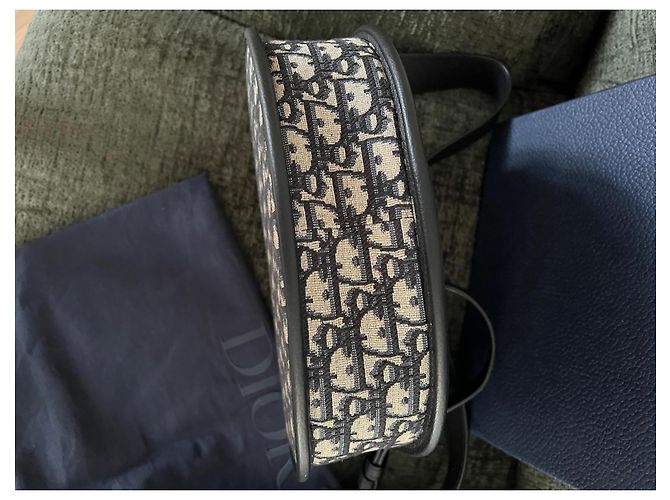 Borsa a tracolla Dior Gallop grande modello blu navy tela - vista 6