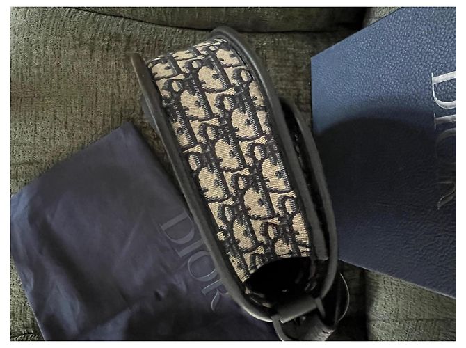 Borsa a tracolla Dior Gallop grande modello blu navy tela - vista 7