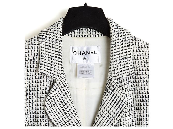 Chanel 2010 Chaqueta FR40 Blanca Negra Algodón Tweed Chaleco Sin Mangas UK12 US10 Negro Blanco - vista 2