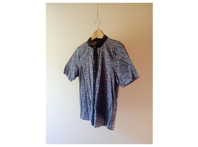 Autre Marque Huffer Camicia a Maniche Corte in Cotone Liberty Blu - vista 4